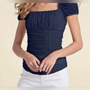 Navy Blue Venus Ruched Blouse